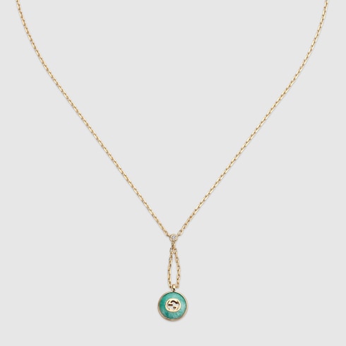 GUCCI 18k Yellow Gold Interlocking G Amazonite Pendant Necklace