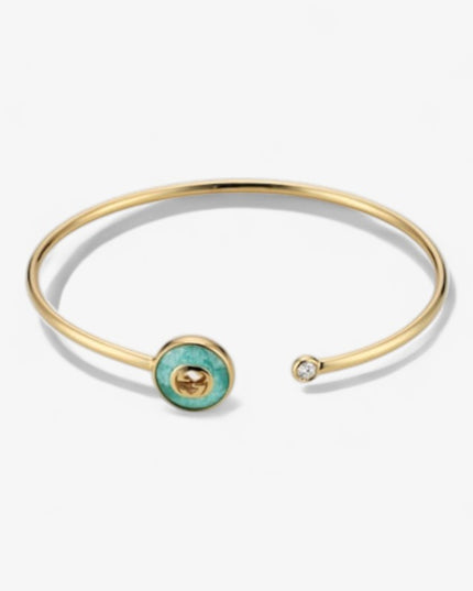 GUCCI 18k Yellow Gold Interlocking G Amazonite & Diamond Bangle