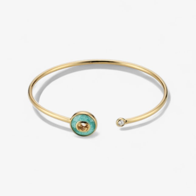 GUCCI 18k Yellow Gold Interlocking G Amazonite & Diamond Bangle
