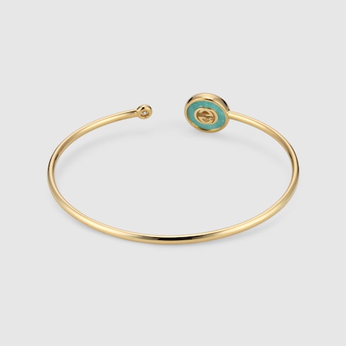 GUCCI 18k Yellow Gold Interlocking G Amazonite & Diamond Bangle
