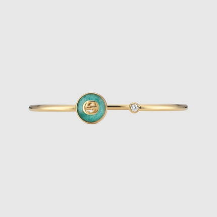 GUCCI 18k Yellow Gold Interlocking G Amazonite & Diamond Bangle