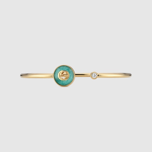 GUCCI 18k Yellow Gold Interlocking G Amazonite & Diamond Bangle