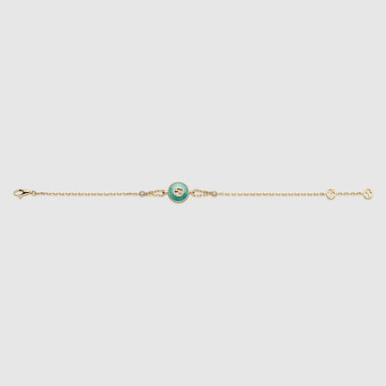 GUCCI 18k Yellow Gold Interlocking G Amazonite & Diamond Bracelet