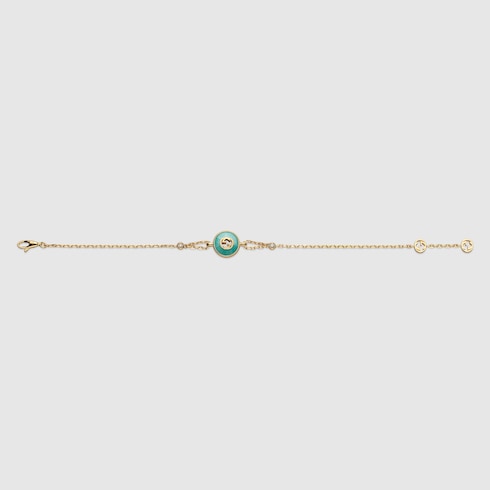 GUCCI 18k Yellow Gold Interlocking G Amazonite & Diamond Bracelet