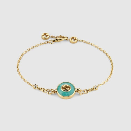 GUCCI 18k Yellow Gold Interlocking G Amazonite & Diamond Bracelet