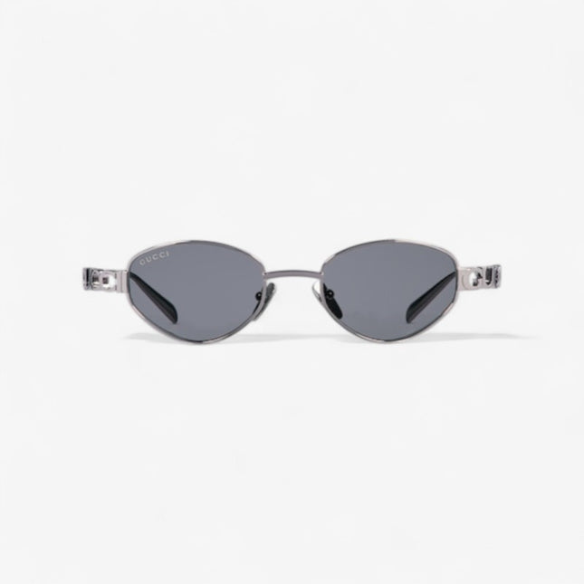GUCCI GG1935S Oval Sunglasses – Light Ruthenium with Cut-Out Logo