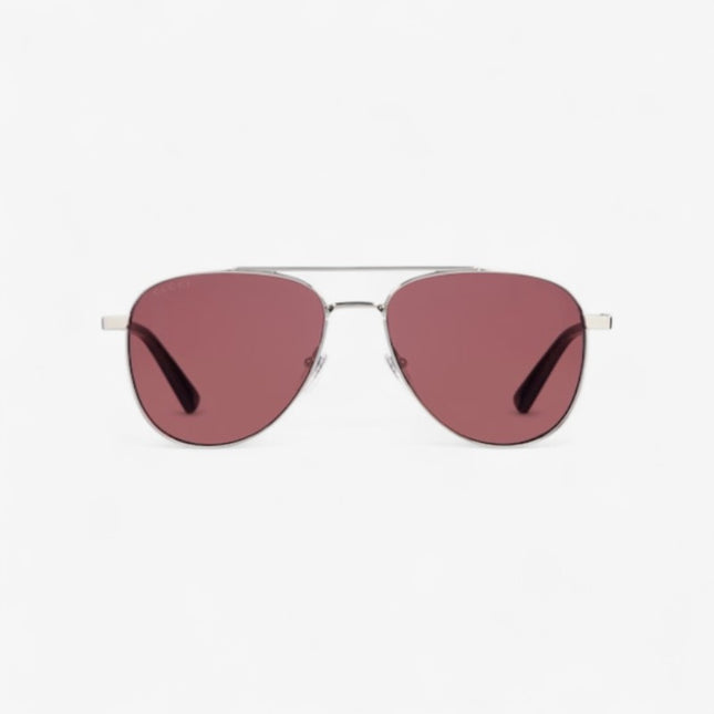 GUCCI GG1962S Aviator Sunglasses – Silver with Burgundy Lenses