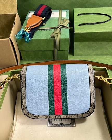 Gucci Horsebit 1955 Mini Shoulder Bag – Sky Blue Web Stripe Edition