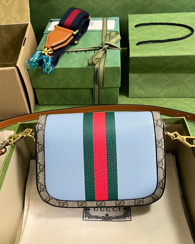 Gucci Horsebit 1955 Mini Shoulder Bag – Sky Blue Web Stripe Edition