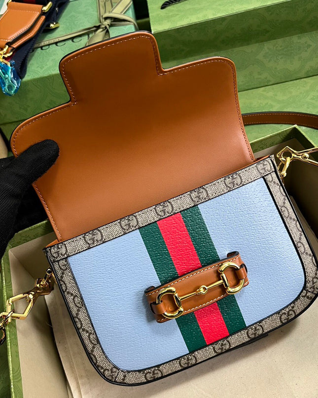 Gucci Horsebit 1955 Mini Shoulder Bag – Sky Blue Web Stripe Edition