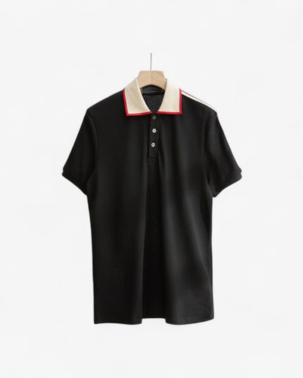Gucci-inspired Black Piqué Polo With Ivory Collar – Top Version