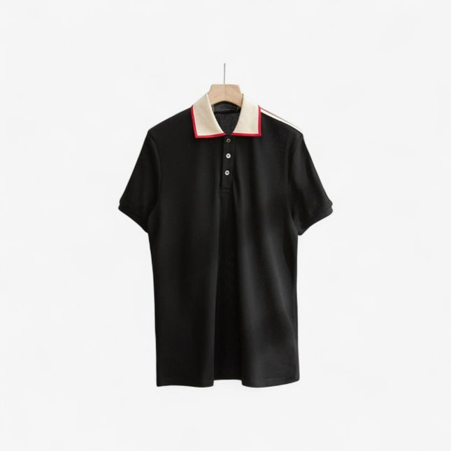 Gucci-inspired Black Piqué Polo With Ivory Collar – Top Version