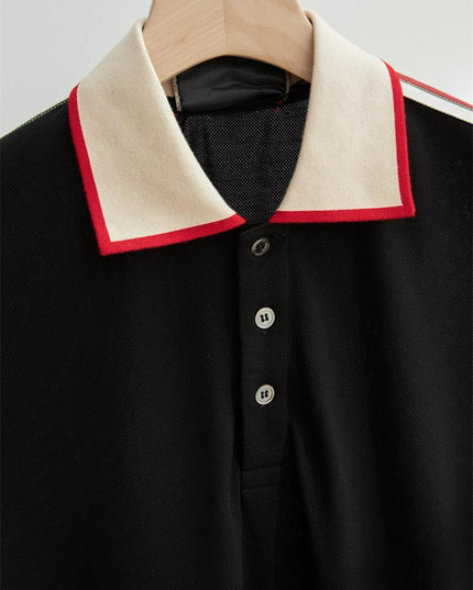 Gucci-inspired Black Piqué Polo With Ivory Collar – Top Version