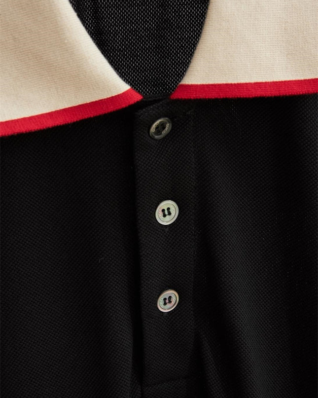 Gucci-inspired Black Piqué Polo With Ivory Collar – Top Version