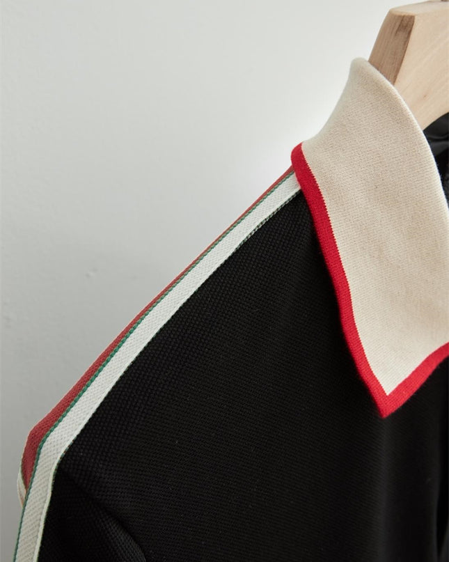 Gucci-inspired Black Piqué Polo With Ivory Collar – Top Version