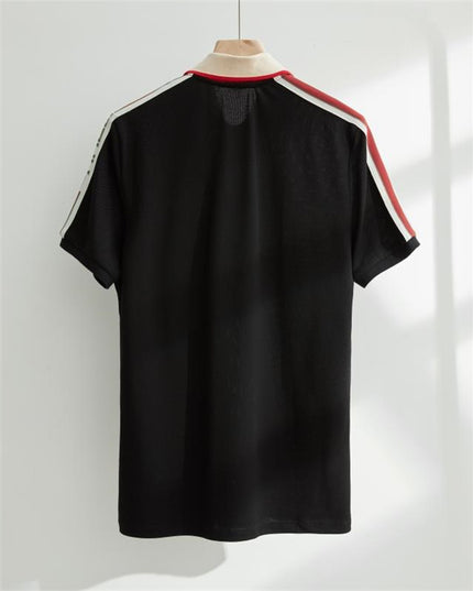 Gucci-inspired Black Piqué Polo With Ivory Collar – Top Version