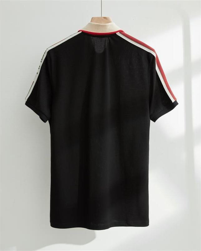 Gucci-inspired Black Piqué Polo With Ivory Collar – Top Version