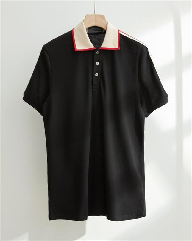 Gucci-inspired Black Piqué Polo With Ivory Collar – Top Version