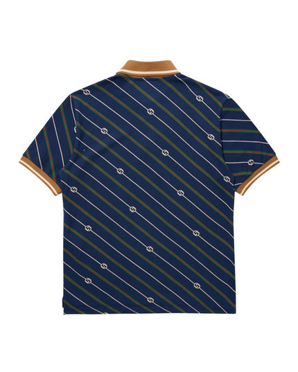Gucci-inspired Navy Diagonal Stripe Polo – Monogram Edition