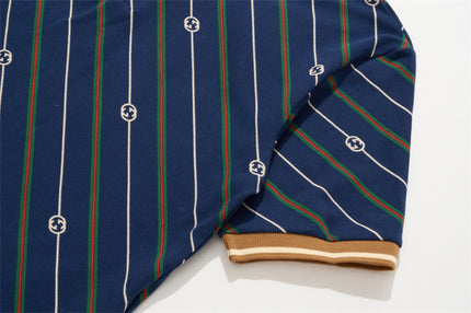 Gucci-inspired Navy Diagonal Stripe Polo – Monogram Edition