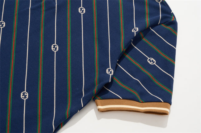 Gucci-inspired Navy Diagonal Stripe Polo – Monogram Edition