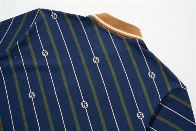 Gucci-inspired Navy Diagonal Stripe Polo – Monogram Edition