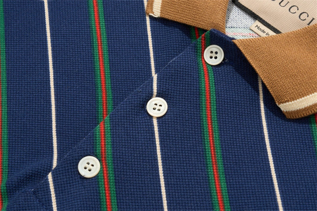 Gucci-inspired Navy Diagonal Stripe Polo – Monogram Edition