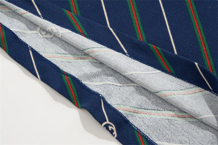 Gucci-inspired Navy Diagonal Stripe Polo – Monogram Edition
