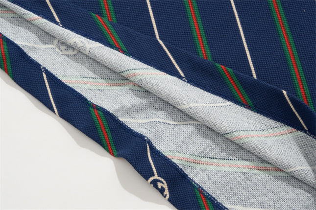 Gucci-inspired Navy Diagonal Stripe Polo – Monogram Edition