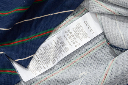 Gucci-inspired Navy Diagonal Stripe Polo – Monogram Edition