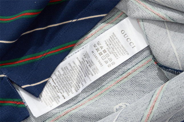 Gucci-inspired Navy Diagonal Stripe Polo – Monogram Edition
