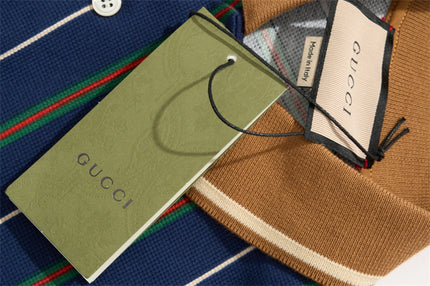 Gucci-inspired Navy Diagonal Stripe Polo – Monogram Edition