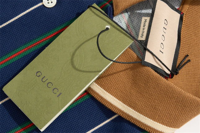 Gucci-inspired Navy Diagonal Stripe Polo – Monogram Edition