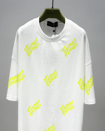 Gucci 2025SS Allover Neon Logo Print T-Shirt – Top Version