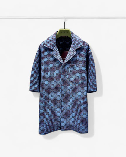 Gucci 2025SS Blue Grid GG Pattern Shirt – Top Version