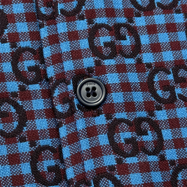 Gucci 2025SS Blue Grid GG Pattern Shirt – Top Version