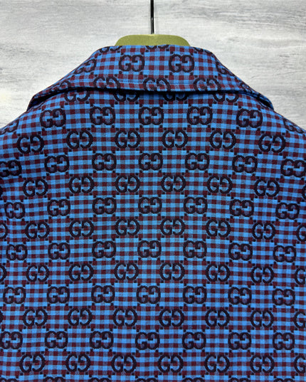 Gucci 2025SS Blue Grid GG Pattern Shirt – Top Version