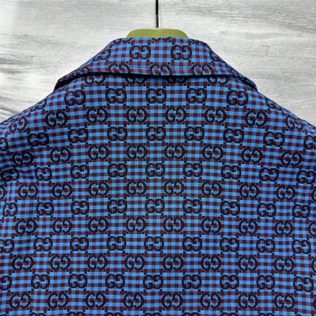 Gucci 2025SS Blue Grid GG Pattern Shirt – Top Version