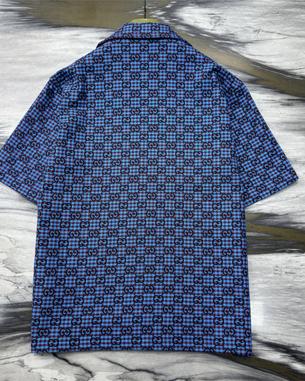 Gucci 2025SS Blue Grid GG Pattern Shirt – Top Version