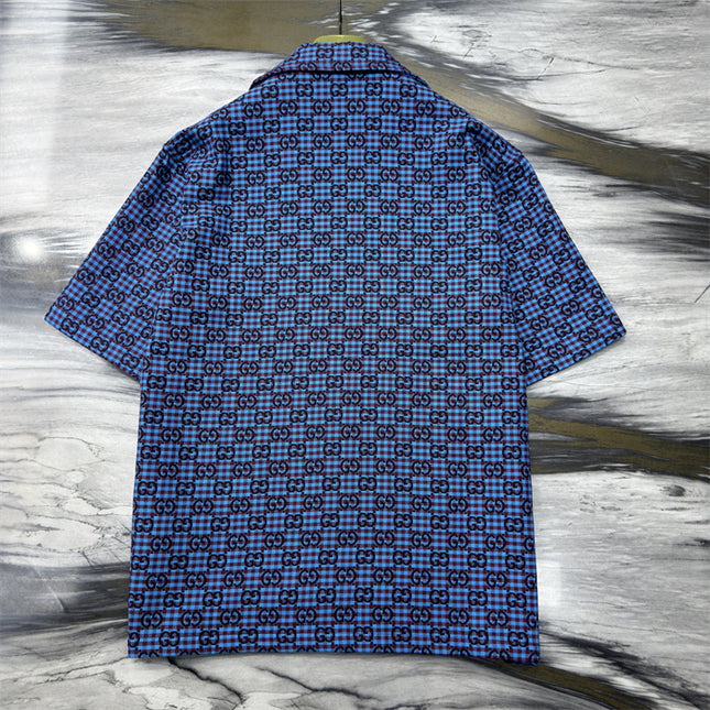 Gucci 2025SS Blue Grid GG Pattern Shirt – Top Version