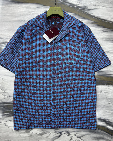 Gucci 2025SS Blue Grid GG Pattern Shirt – Top Version