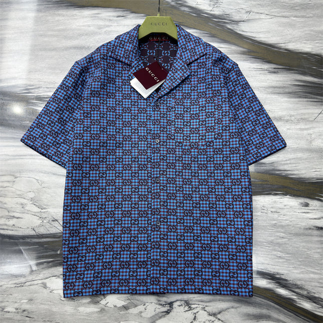 Gucci 2025SS Blue Grid GG Pattern Shirt – Top Version