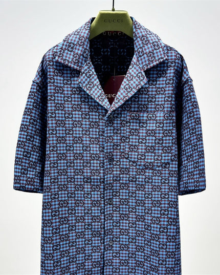 Gucci 2025SS Blue Grid GG Pattern Shirt – Top Version