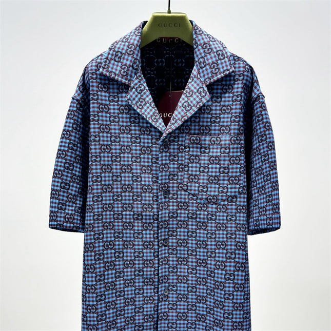 Gucci 2025SS Blue Grid GG Pattern Shirt – Top Version