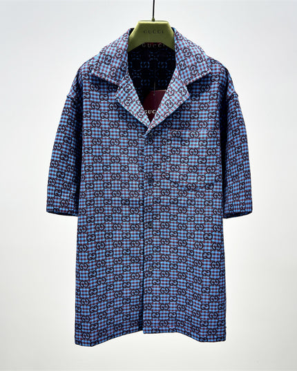 Gucci 2025SS Blue Grid GG Pattern Shirt – Top Version