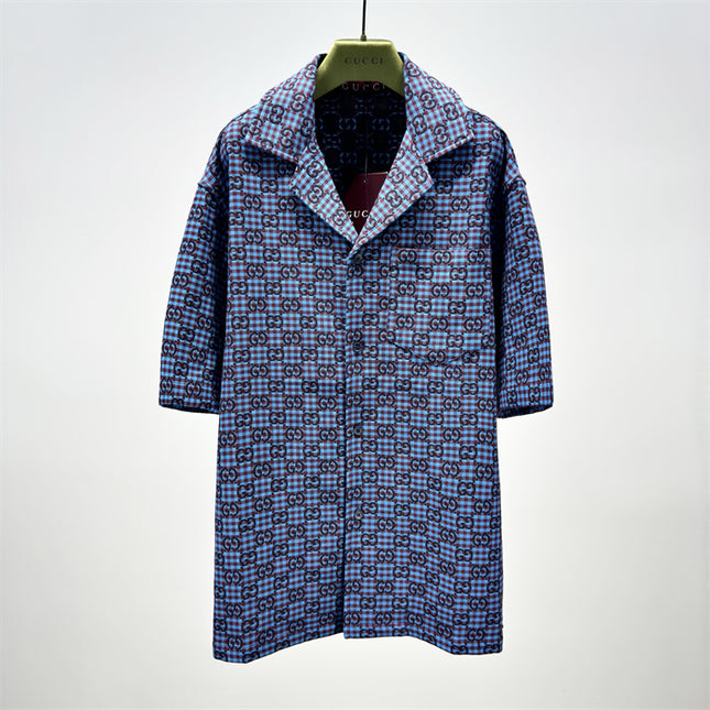 Gucci 2025SS Blue Grid GG Pattern Shirt – Top Version
