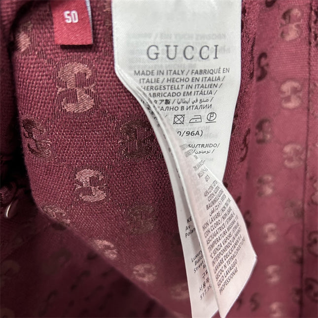Gucci 2025SS Burgundy GG Jacquard Short Sleeve Shirt – Top Version