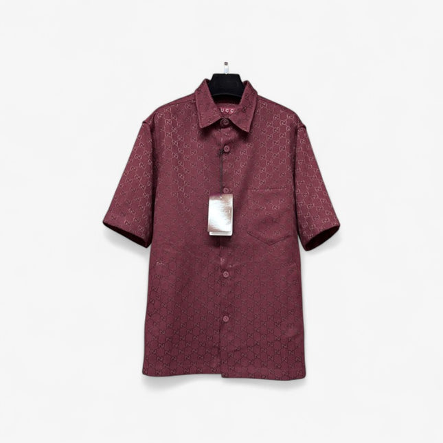 Gucci 2025SS Burgundy GG Jacquard Short Sleeve Shirt – Top Version