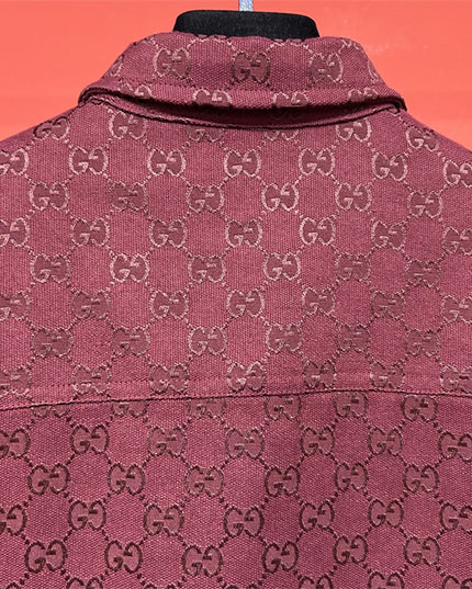 Gucci 2025SS Burgundy GG Jacquard Short Sleeve Shirt – Top Version