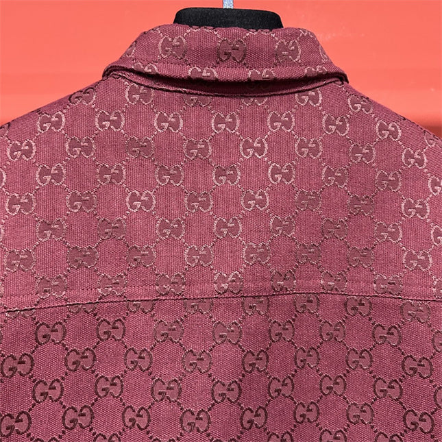 Gucci 2025SS Burgundy GG Jacquard Short Sleeve Shirt – Top Version